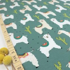 Bio Jersey Motiv Alpakas Von Stoffonkel In Staubgrün