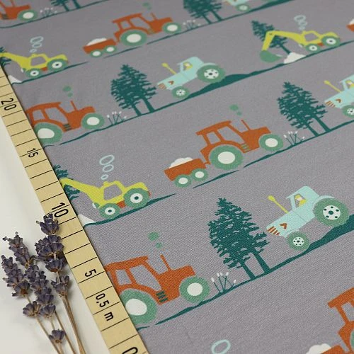 Bio Jersey Stoff Bagger Und Traktor Grau 3 Bio Jersey Stoff Bagger Und Traktor Grau