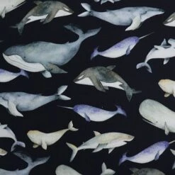 Bio Jersey Sea Creatures In Dark Blue -Textile Fabrics Jersey Sea Creatures in dark blue 1708 1