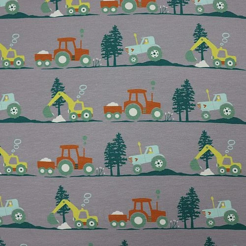 Bio Jersey Stoff Bagger Und Traktor Grau 4 Bio Jersey Stoff Bagger Und Traktor Grau – Bild 2